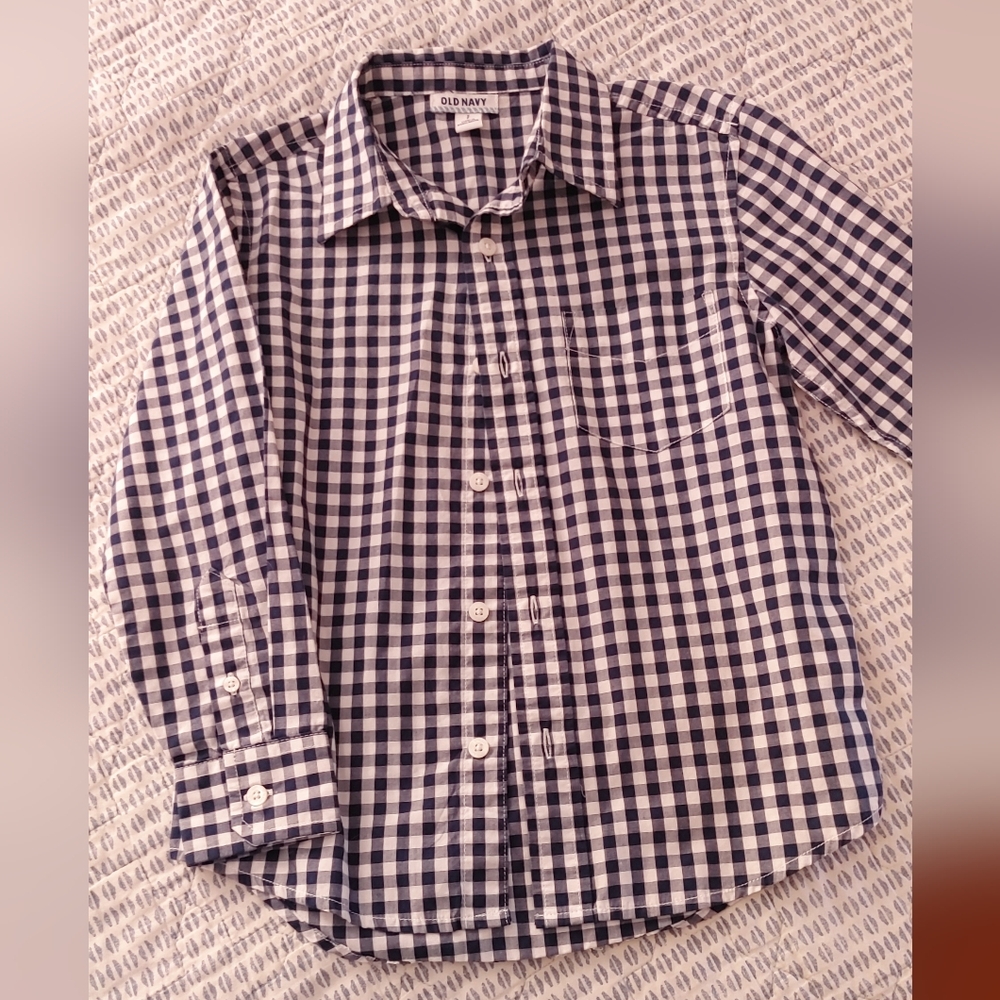 Kids Old Navy Blue and White Checkered Shirt